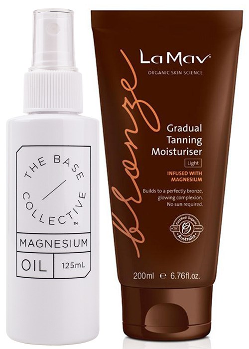 The Base Collective Magnesium Oil; La Mav Gradual Tanning Moisturiser Light Infused with Magnesium