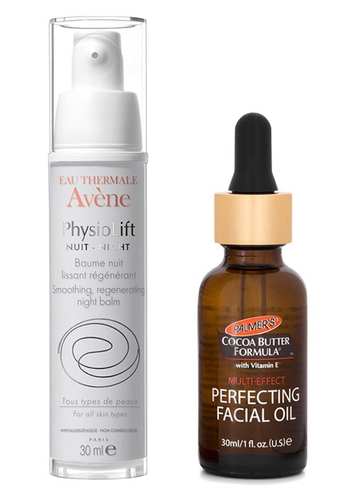 Avene PhysioLift Smoothing Regenerating Night Balm & Palmer’s Multi-Effect Perfecting Facial Oil