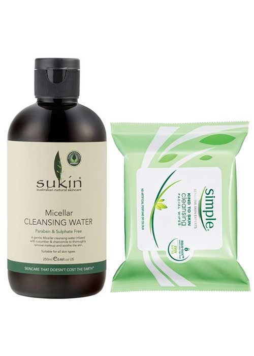 Sukin Micellar Cleansing Water or Simple Cleansing Facial Wipes with Aqua-Lock
