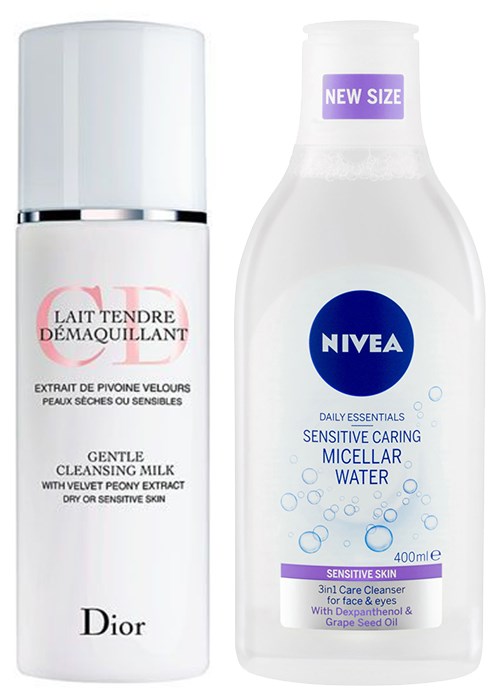Dior Gentle Cleansing Milk – Dry or Sensitive Skin; NIVEA Daily Essentials Sensitive Caring Micellar Water
