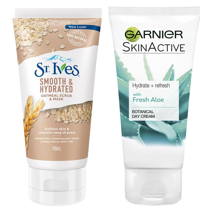 St. Ives Smooth & Hydrated Oatmeal Scrub + Mask and Garnier Hydrating + Refreshing Botanical Day Cream with Aloe Vera