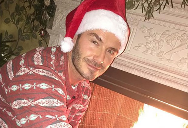 David Beckham santa hat