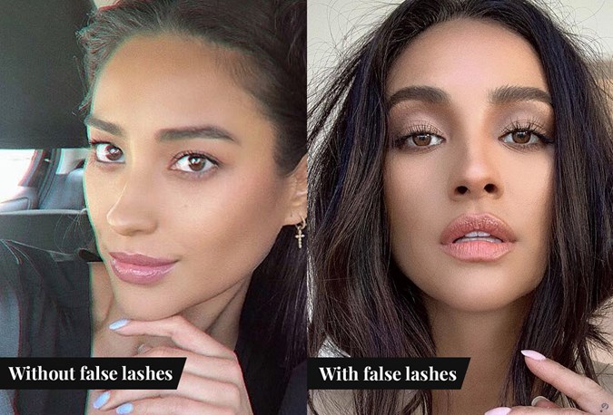 Before And After Photos Celebrities With False Eyelashes - Shay Mitchell