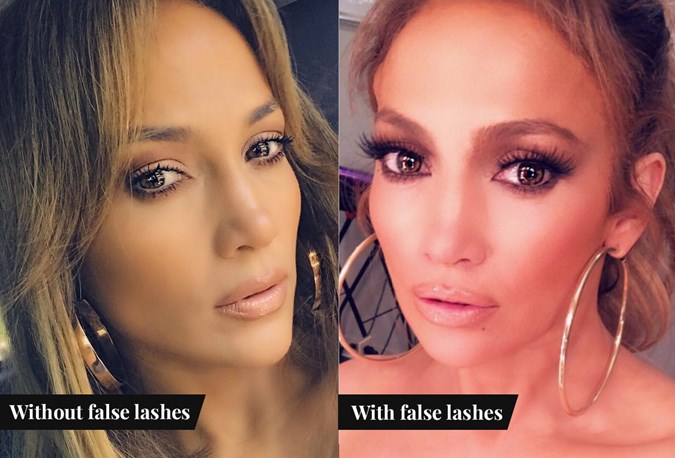 Before And After Photos Celebrities With False Eyelashes - Jennifer Lopez