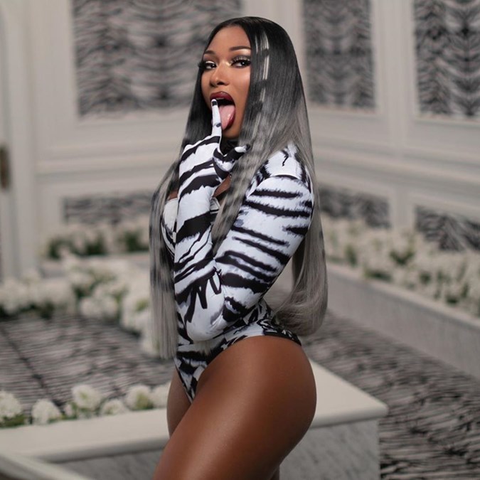 The image of Megan Thee Stallion in an extra-long, ombre