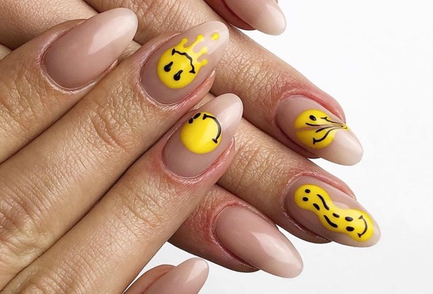 melted smiley face nail art